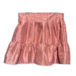 Topshop A-Line Skirt Satin Pleated Details Ruffle Hem Above Knee Pink W 10 NWOT